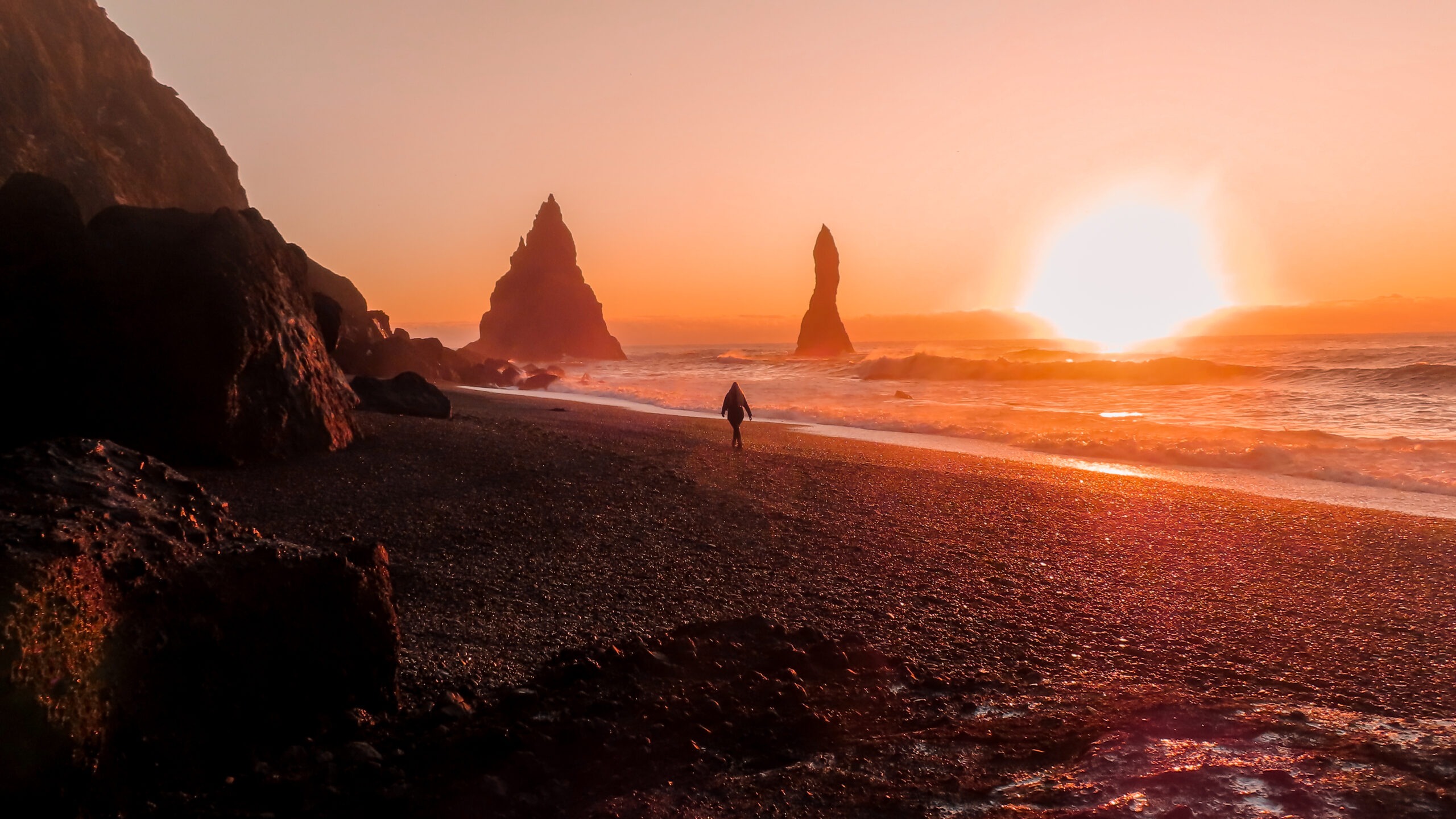 View on Reynisfjara black sand beach in Iceland