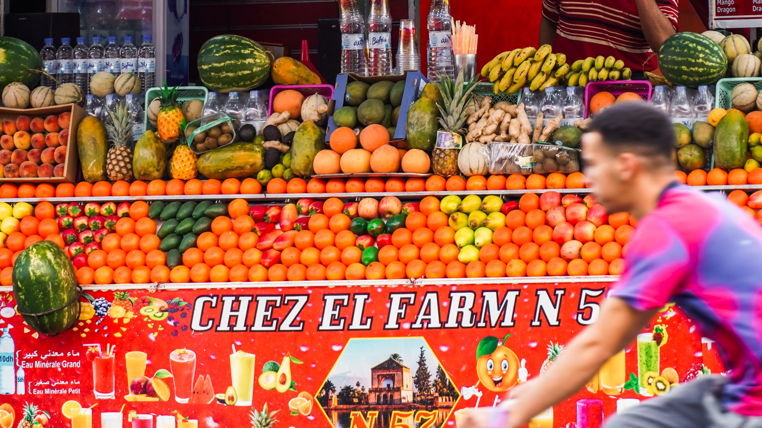 Fruit stall at the Jemaa El-fna square in Marrakesh, Morocco