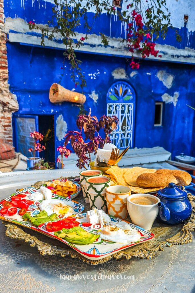 An elaborate breakfast at Casa Amina in Chefchaouen