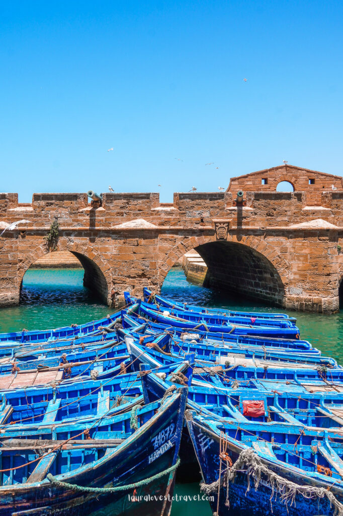 Blauwe bootjes in de haven van Essaouira