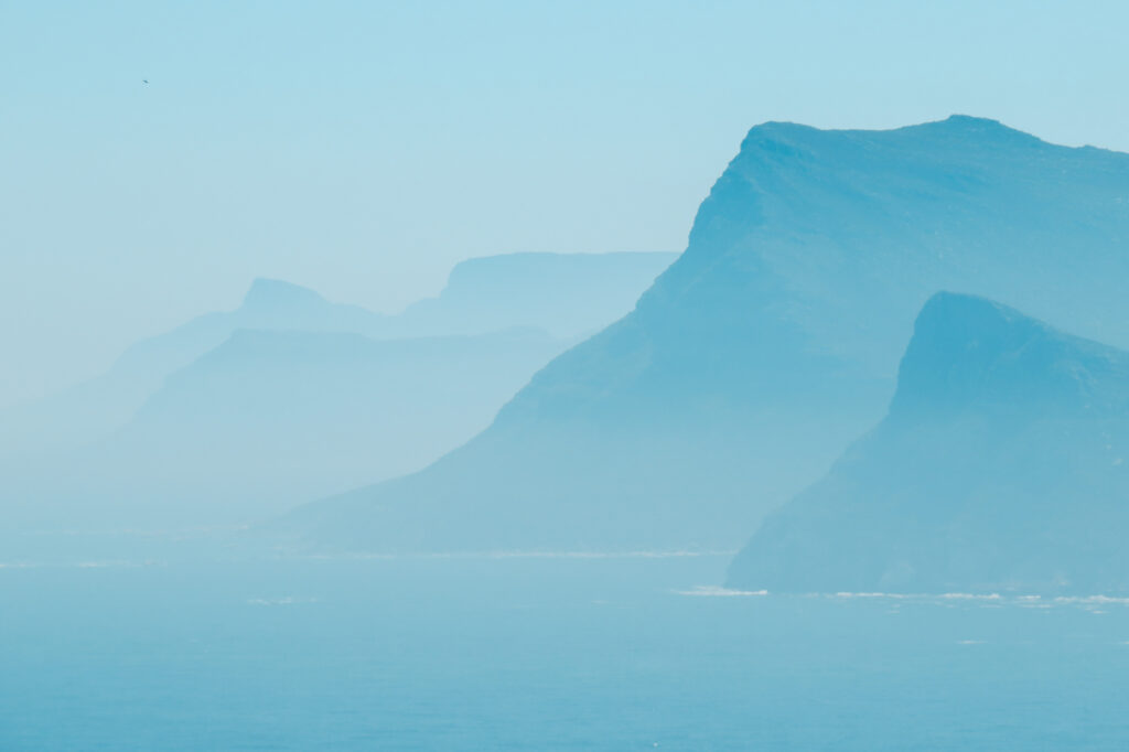 A foggy morning on Chapman's Peak drive from our rental car in South Africa. Chapman's peak is known for it scenic drives