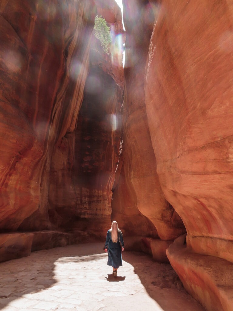 Walking through the Siq in Petra, Jordan