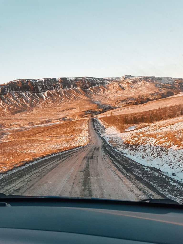 Driving through a beautiful landscape in Iceland