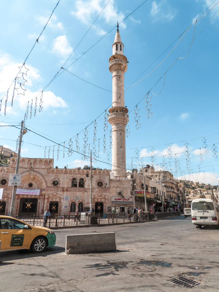 Decorations and festive lights are placed all over town in Amman during Ramadan