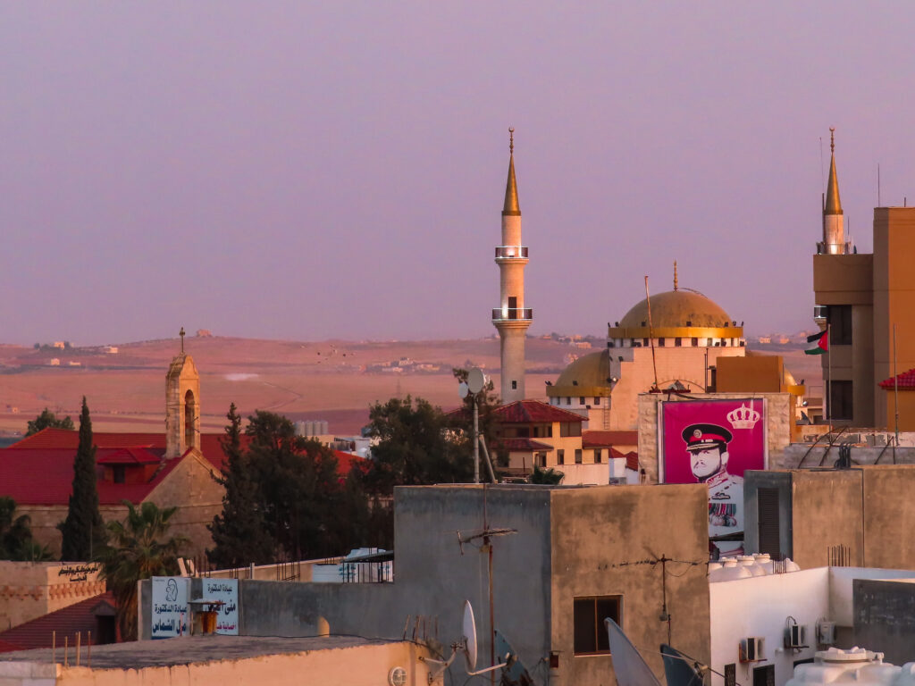 View on one of the bigger mosques at sunset in Jordan during Ramadan