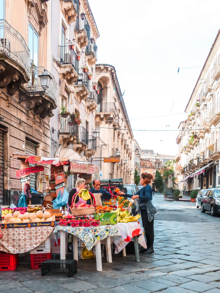 Fruit vendors in the streets of Catania, Sicily