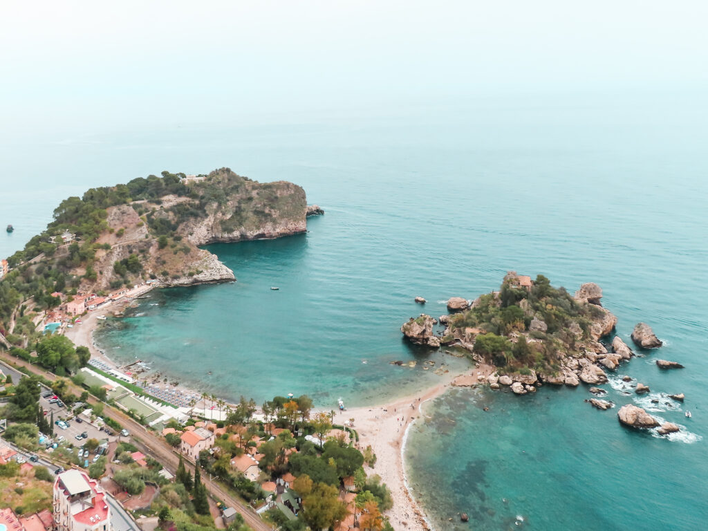 View on the peninsula of Isola Bella in Taormina, Sicily