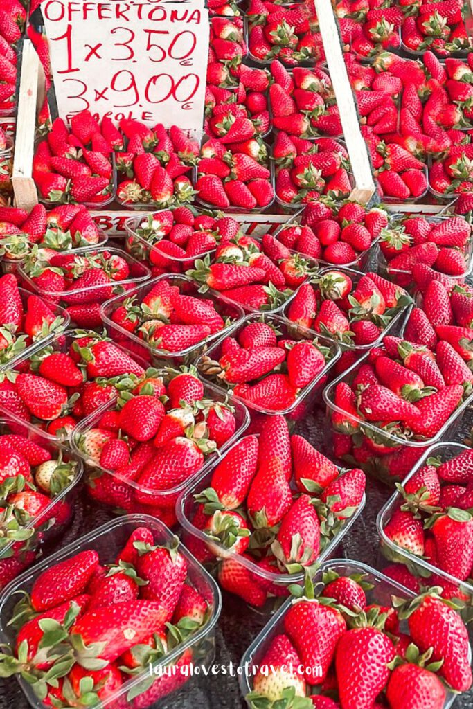 Strawberries at a local market in Montepulciano