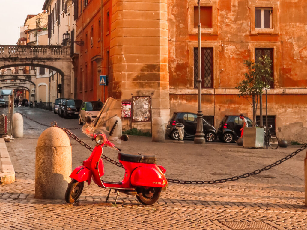 Street view with a red vespa