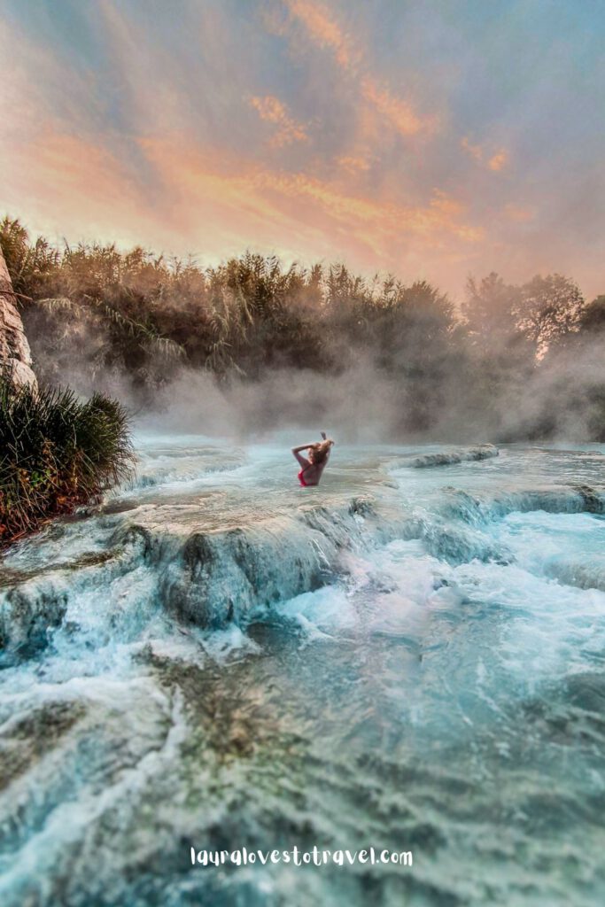 An early morning at Terme di Saturnia, sunrise at the natural hot spring