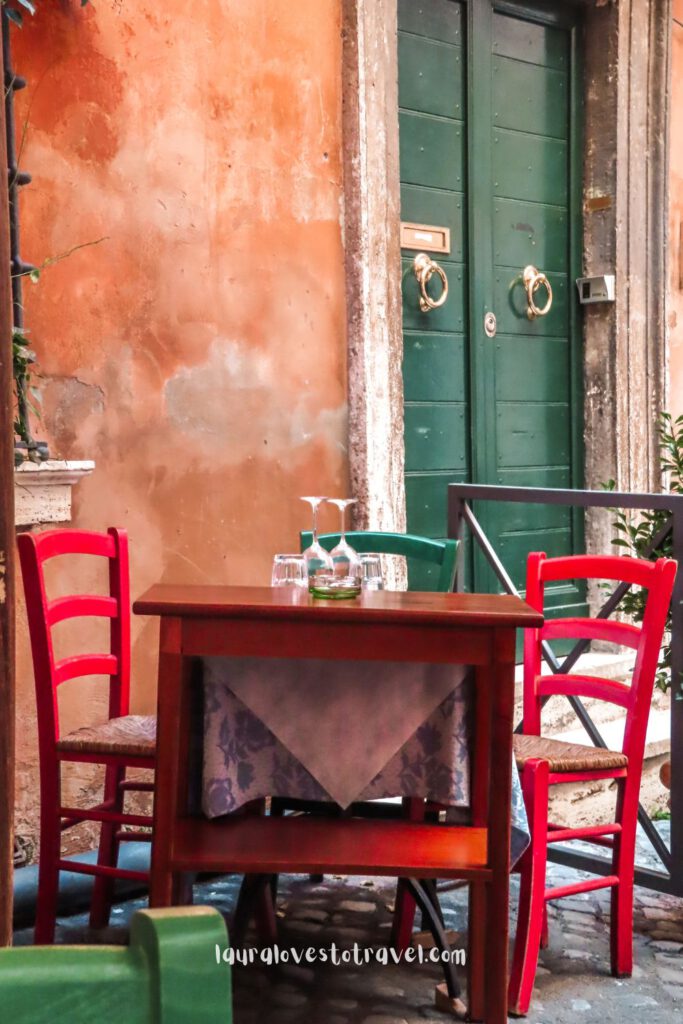 A cozy and small restaurant patio in Montepulciano, Italy