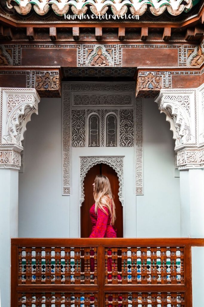 Decorated nook inside Ben Youssef Madrasa