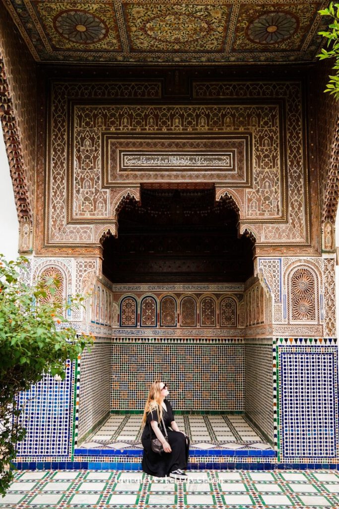 Sitting in one of the nooks at the Bahia Palace, Marrakesh