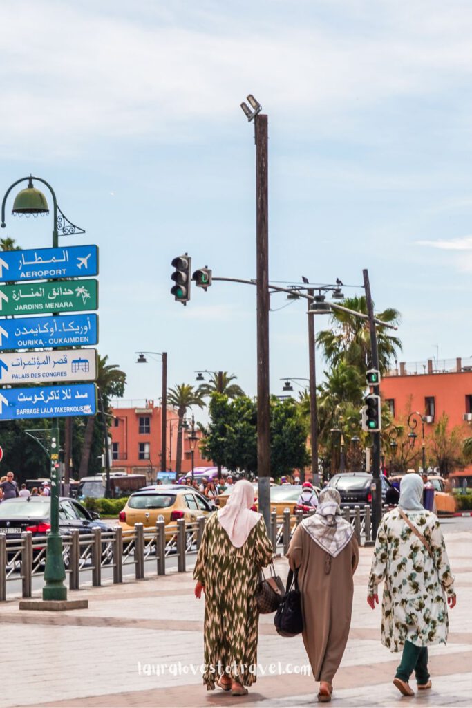 A lot of stop lights and traffic signs in Marrakech